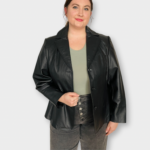 Y2K Black Leather Jacket Size XL