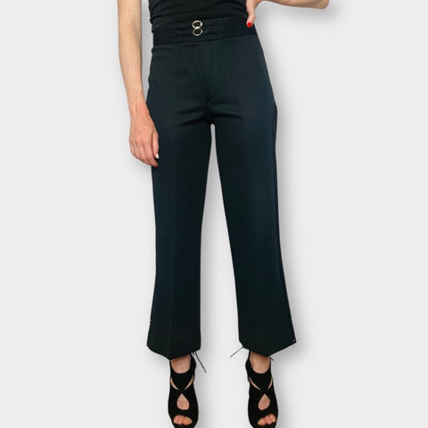 70s Black Flare Pants with Sheer Lace Panels Size XS