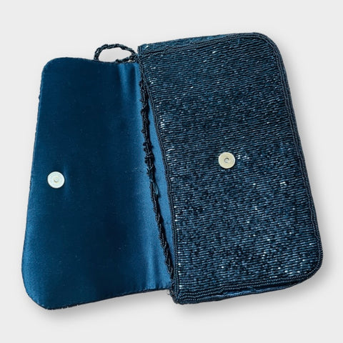 70s Black Bugle Bead Special Occasion Clutch Purse