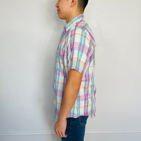80s John Wanamaker Short Sleeve Plaid Button Down Size S
