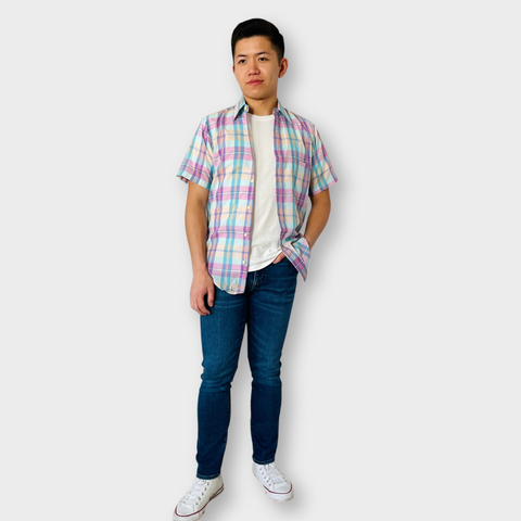 80s John Wanamaker Short Sleeve Plaid Button Down Size S