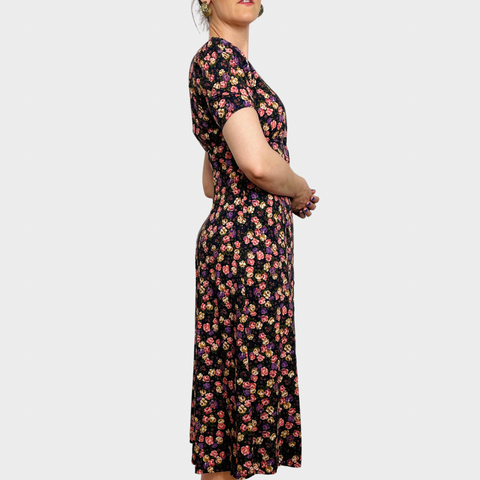 90s Ulterior Motives Navy Pink Purple Cream Floral Maxi Dress Size S