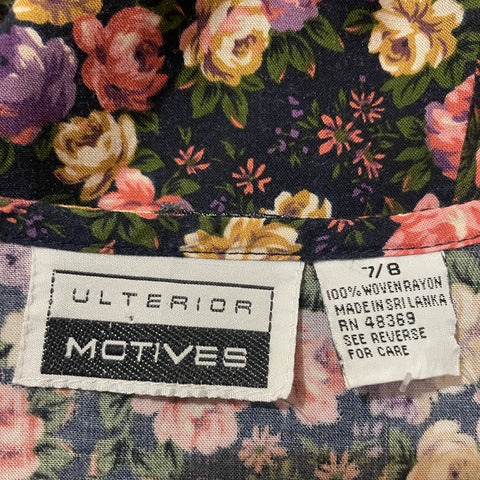 90s Ulterior Motives Navy Pink Purple Cream Floral Maxi Dress Size S