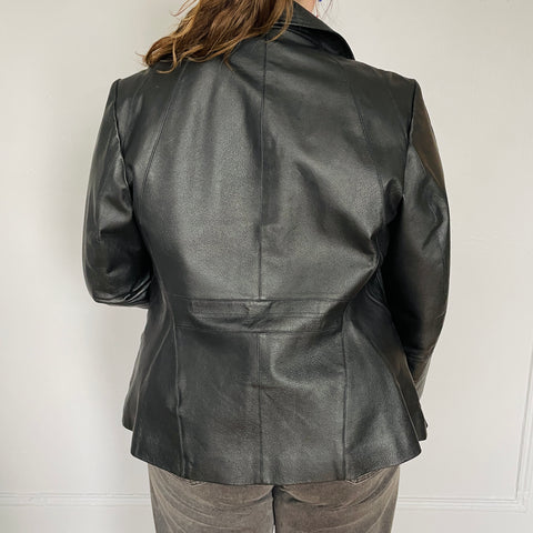 Y2K Black Leather Jacket Size XL
