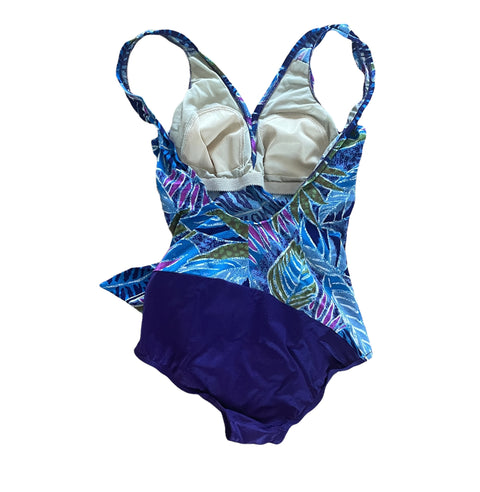 80s Purple and Blue One Piece Swimsuit Size L