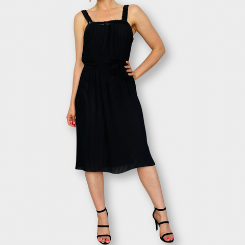 70s Themes Black and Sequin Accordion Pleated Midi Dress Size M