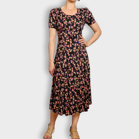 90s Ulterior Motives Navy Pink Purple Cream Floral Maxi Dress Size S