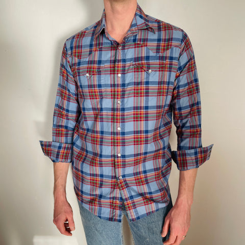 Y2K Daniel Cremieux Plaid Pearl Snap Button Down Size M
