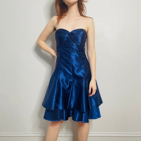 90s Jessica McClintock Gunne Sax Blue Strapless Party Dress