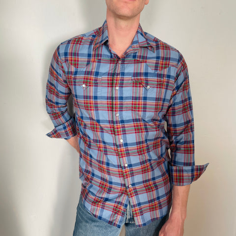 Y2K Daniel Cremieux Plaid Pearl Snap Button Down Size M