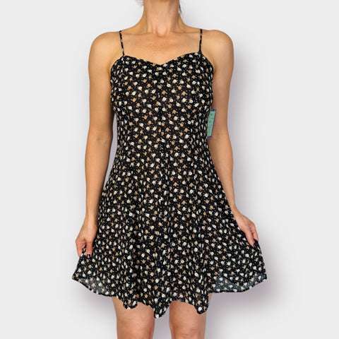 90s Sense Black Tan Floral Dress Size M