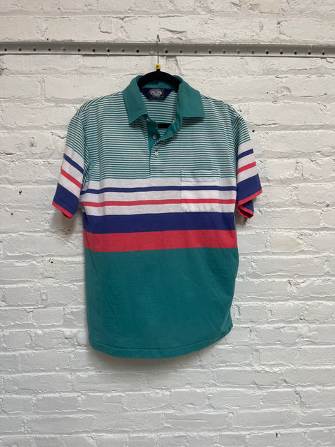90s Knightsbridge Teal Blue Coral Polo Size M