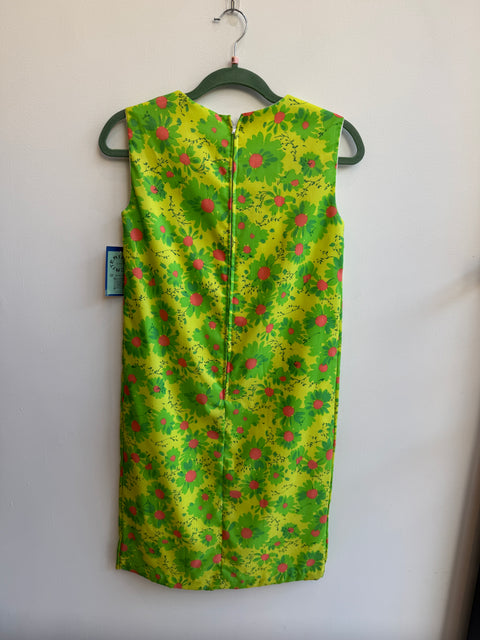 70s Lime Daisy Dress Size S