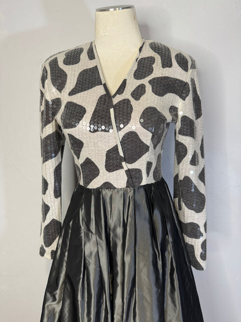 80s Chetta B Silver Sequin Top Cocktail Dress Size XS