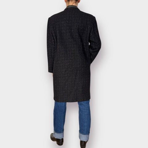 90s Hunters Run Leather Collar Gray Wool Overcoat Size M