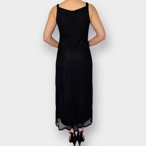 90s Helene Blake Black Crochet Dress Size L