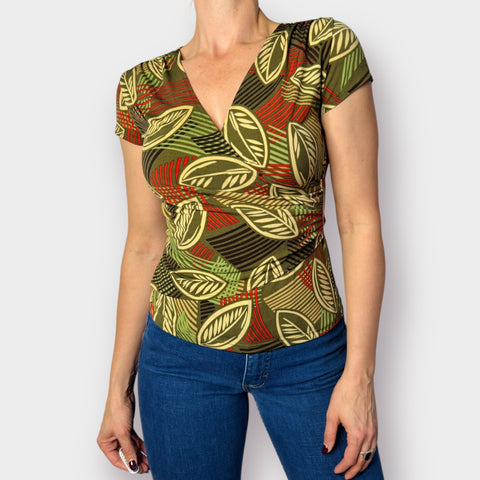 Y2K Sere Nade Olive Leafy Print Top Size S