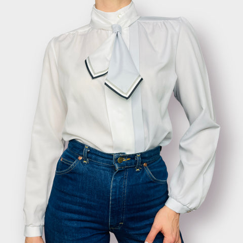 80s Grant Park Gray and White Two Tone Blouse