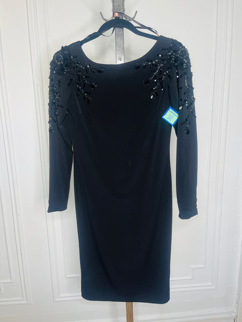 90s Black Cocktail Dress with Beaded Shoulders