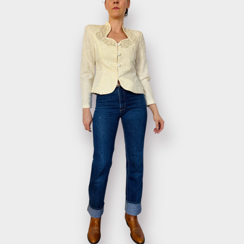 80s Karen Miller cream embellished Top Size M