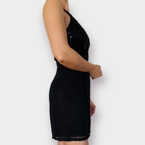 90s De-Laru Black Party Dress with Sequin Top Size M