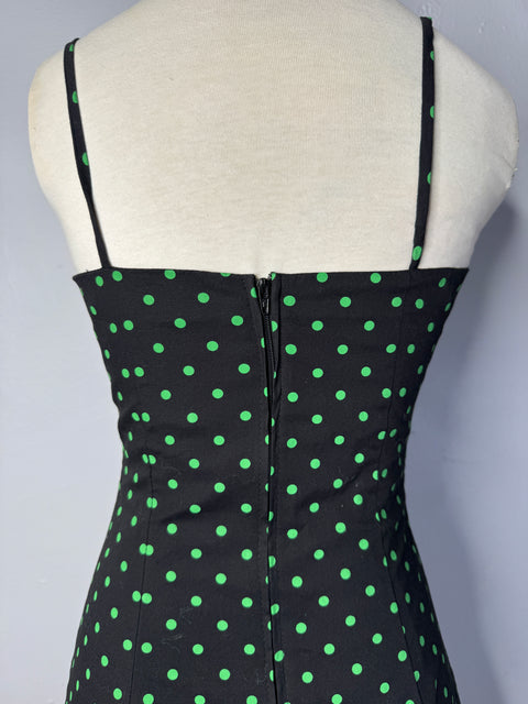 90s Pulse Black Lime Polka Dot Dress Size S