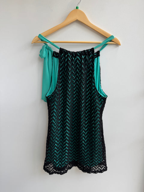 90s Wrapper Teal Black Lace Tank Size XL
