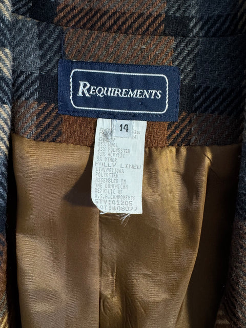 90s Requirements Tan Gray Plaid Blazer Size M