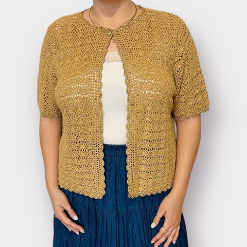 Y2K R&K Tan Gold Crochet Overlay