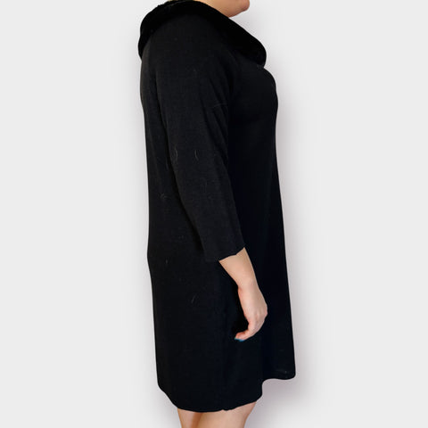 90s Nina Leonard Black Dress with Faux Fur Trim Size 3X
