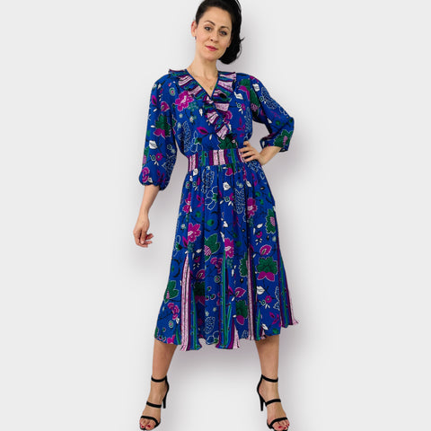 80s Plaza South Colorful Mixed Pattern Dress