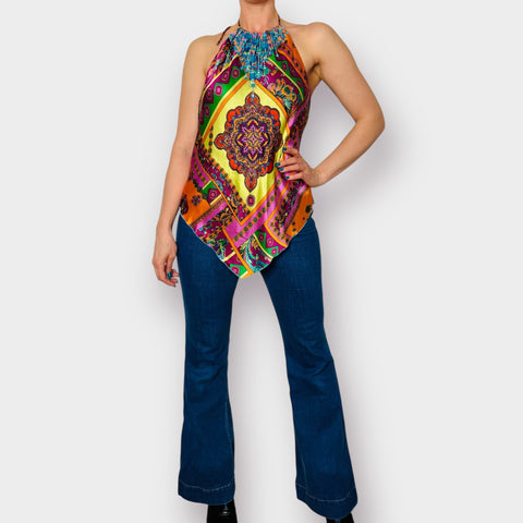 2000s Andrea Behar Silk Jeweled Top Size L
