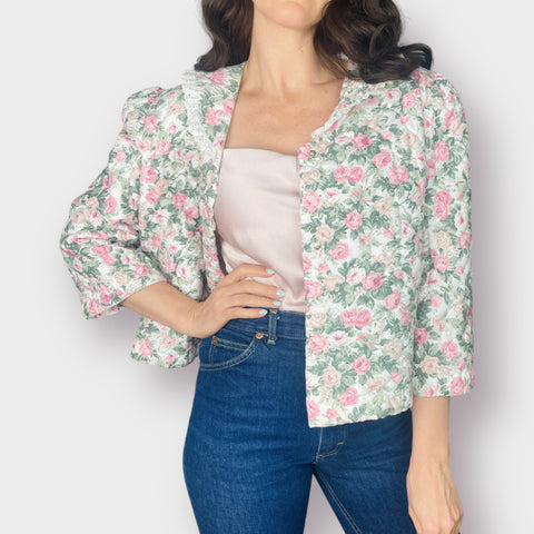60s BECO Quilted Pink Floral Bedroom Jacket
