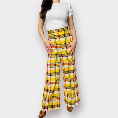 70s Yellow Plaid Bell Bottoms