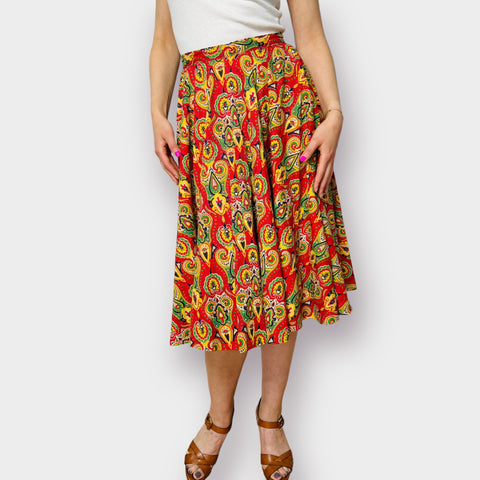 70s Julie McDonald Red Yellow Navy Circle Skirt