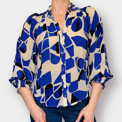 00s Karina Grimaldi Purple Tan Blouse Size XS