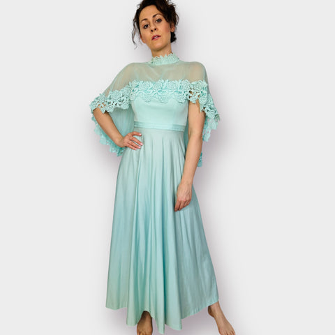 70s Marilyn Seafoam Maxi Dress Size S/M