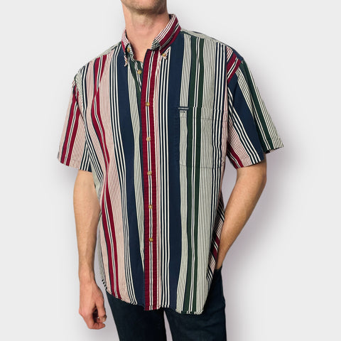 2000s Woods & Gray Striped Short Sleeve Button Down