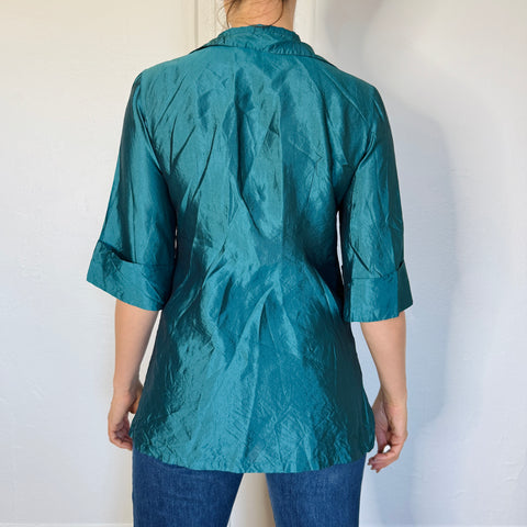 Y2K Teal Silk Blouse Size S