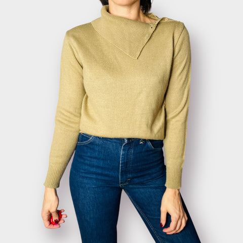 80s Contima Tan Button Shoulder Turtleneck Sweater