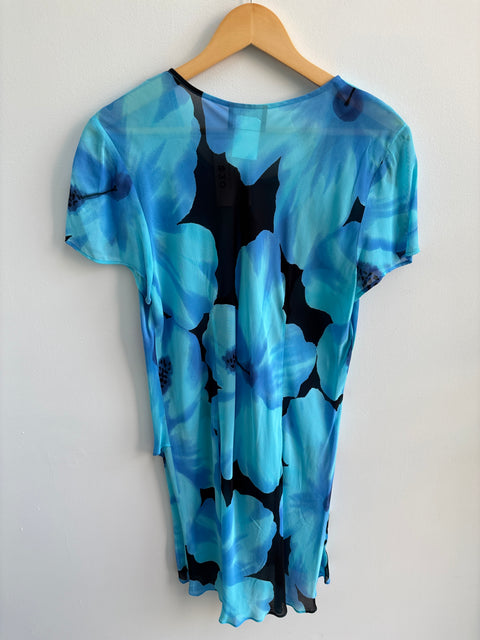 90s positive attitude teal black sheer dress Size L