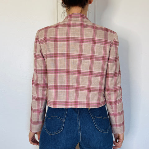Y2K Worthington Pink Plaid Crop Blazer Size 8