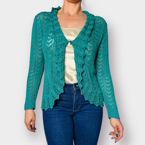 Y2K Jenny Teal Crochet Cardigan Size L