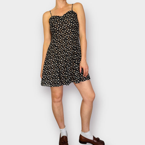 90s Sense Black Tan Floral Dress Size M