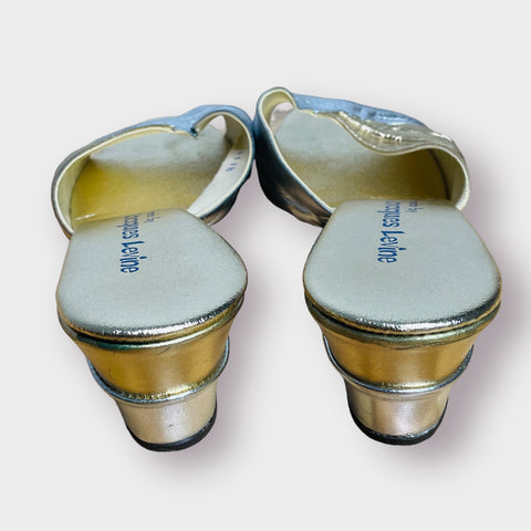 80s Jacques Levine Gold Silver Wedge Slides Size 9N