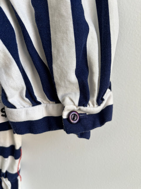 80s David Warren Navy White Striped Cotton Dress Size S