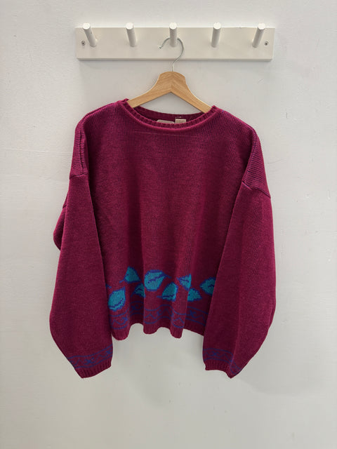 80s John Meyer Pink Teal Sweater Size L
