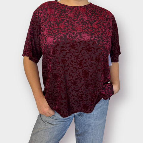 Y2K Bentley Maroon Velvet Burnout Top Size 2X