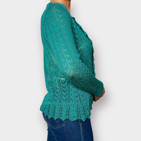 Y2K Jenny Teal Crochet Cardigan Size L