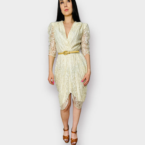 80s Glenrob Cream Lace Dress